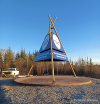 The Behchoko, NWT welcome sign erected on site.
